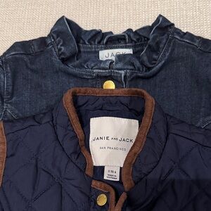 Janie and Jack Navy Quilted Jacket with Brown Trim
